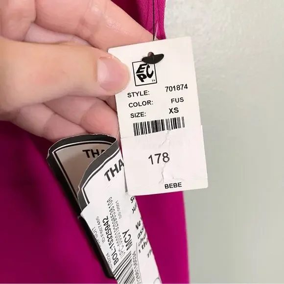 Bebe Sweetheart Neck Sleeveless Scuba Crepe Slit Jumpsuit Fuchsia Pink XS NWT - Picture 11 of 13